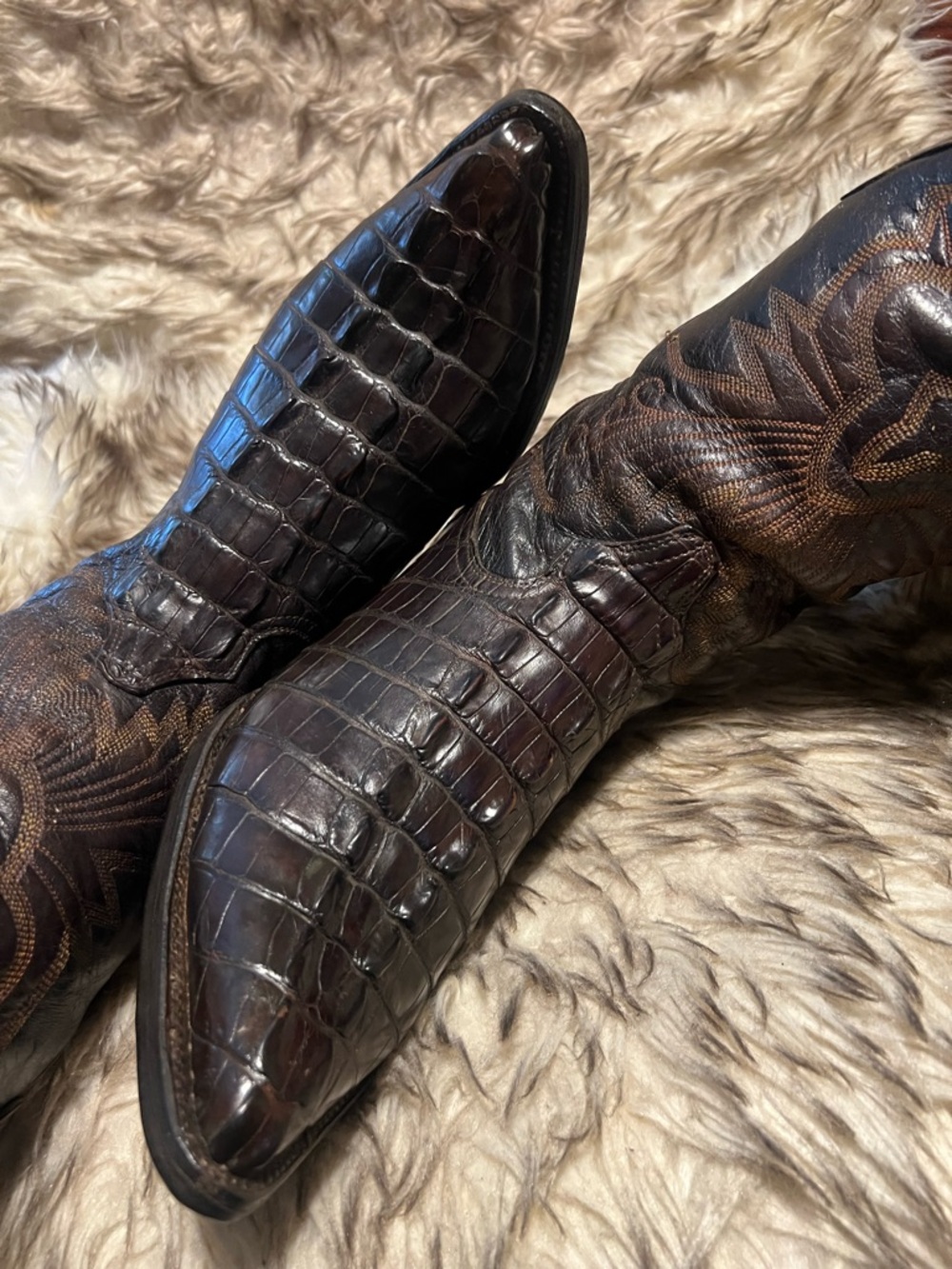 Men's DOMINI PELLE CAIMAN dark  Brown Leather Cowboy Boots Sz 9 NEW SOLES/HEELS - Picture 16 of 16